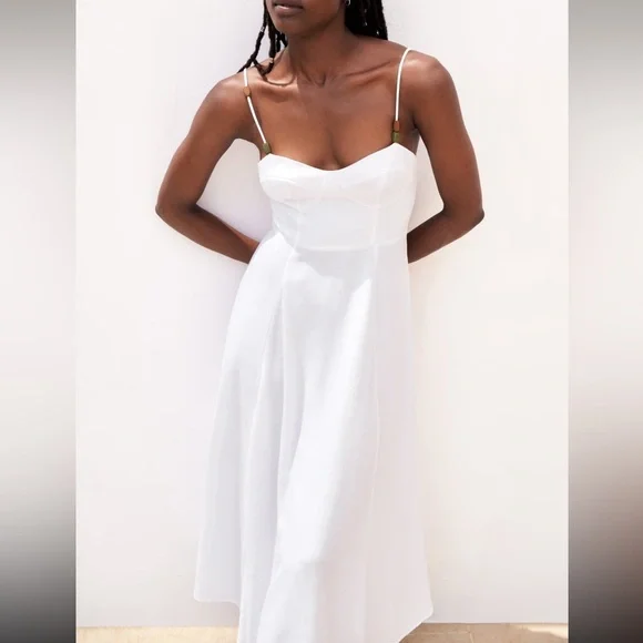 White Spaghetti Strap Midi Dress - Picture 2 of 10